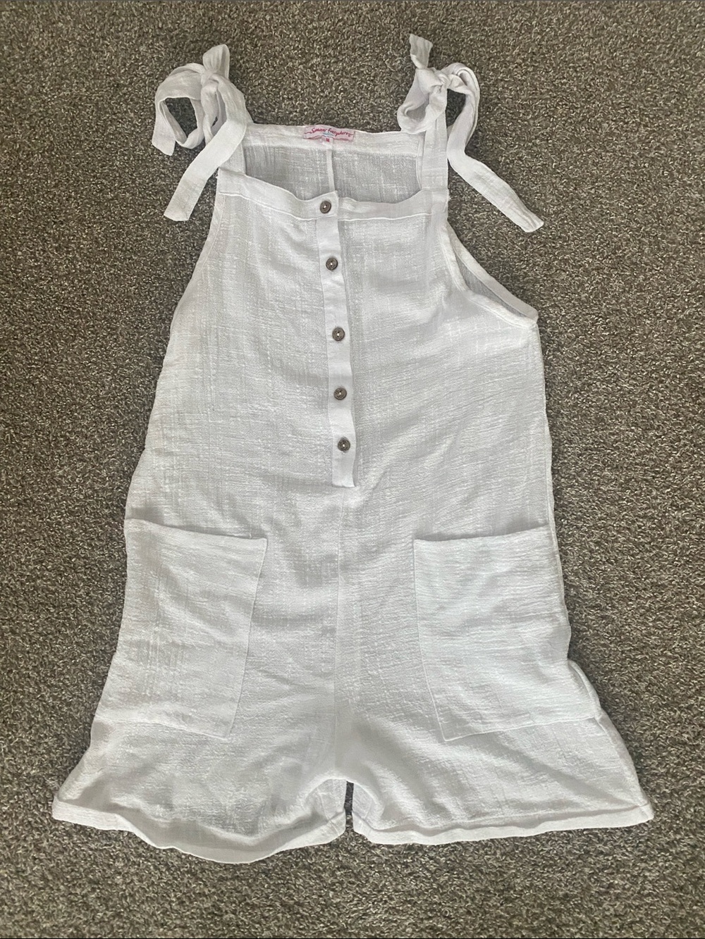 Womens  White Tie-Shoulder Button Front Romper summer beach cover up size medium